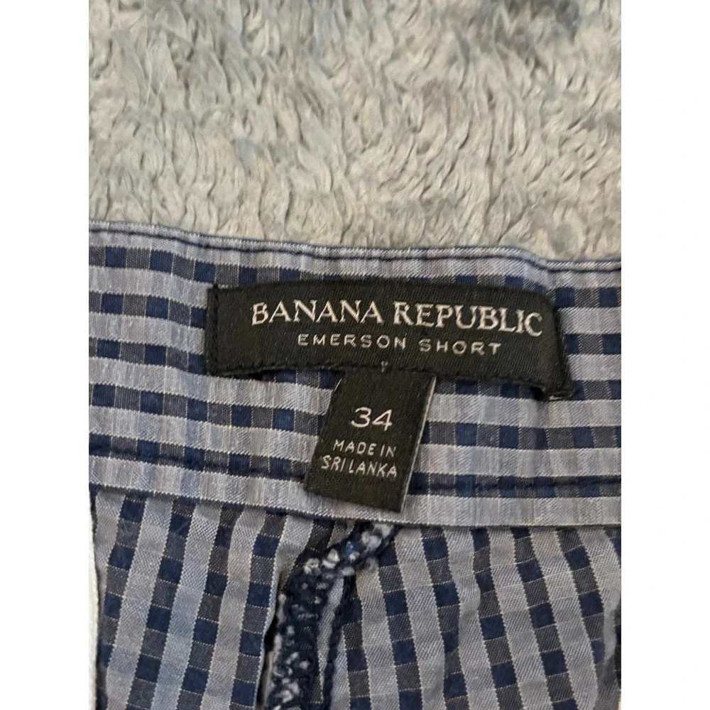 Banana Republic Emerson Shorts Mens 34 Blue Gingham Check Cotton Flat Front 10